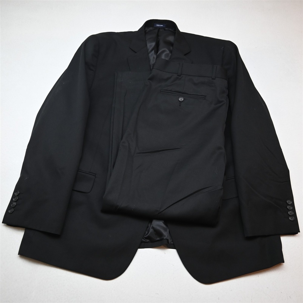 Stafford 48R 40x30 Black 100% Wool Classic Mens Jacket Pants Suit